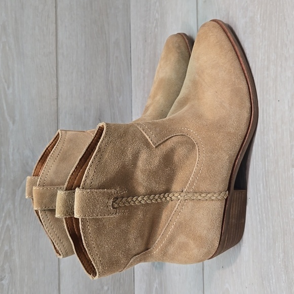 Lucky Brand Women Tan Suede Ankle Moto Boho Boots The Pointed Toe Shoes 8.5M - Picture 2 of 14